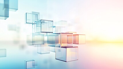 Poster - A conceptual image featuring glassmorphism elements like floating glass panels with blurred edges and reflections,