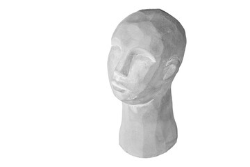 plaster head gray for decoration on an isolated white background close-up