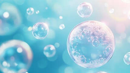 Poster - bubbles floating gently in a tranquil blue atmosphere create a serene aquatic ambiance during daylig