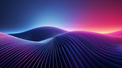 Vibrant abstract waves in a captivating gradient of blue and pink hues, evoking a sense of depth and motion in digital art. Product presentation background.