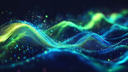 Poster - Neon green, blue chart waves with diagram