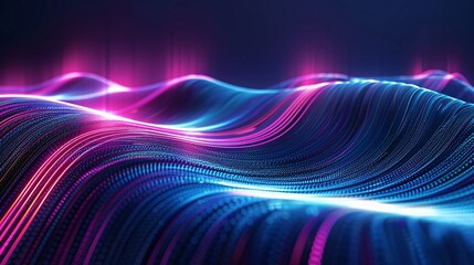 Wall Mural - Vibrant digital waves of light in blue and pink, creating a dynamic and futuristic atmosphere for technology or design themes.