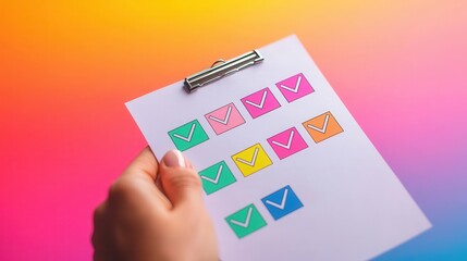 Poster - Checklist with colorful checkmarks on a gradient background.