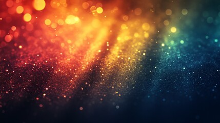 Poster - Blur colorful warm rainbow light leaks on black background with dust texture. Defocused abstract damaged scratched retro film analog effect for using over photos as overlay or screen filter