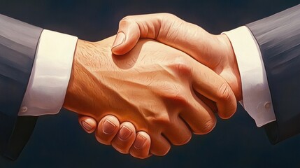 Wall Mural - A painting of two men shaking hands in a business suit, AI