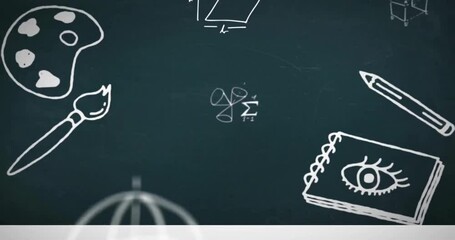 Poster - Animation of school items icons over mathematical equations