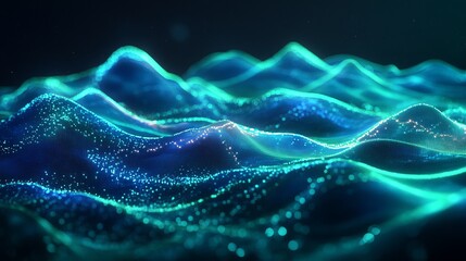Poster - Neon green, blue chart waves with diagram