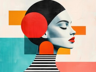 Poster - Abstract Woman with Colorful Geometric Shapes.