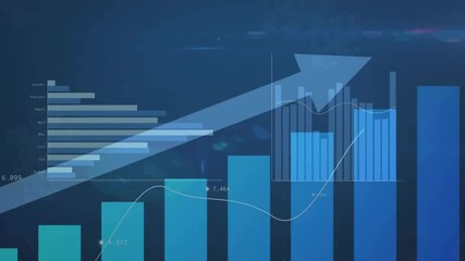 Poster - Animation of diagram with arrow and data processing over blue background