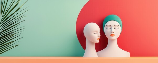 Sticker - Minimalist Mannequin Heads on Abstract Background.