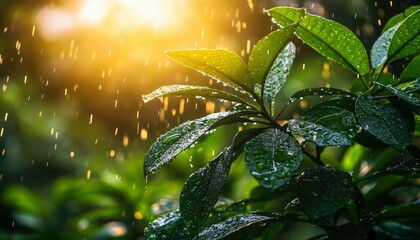 Rain-Soaked Leaves Glowing in the Sunlight