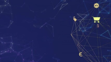 Poster - Animation of network of connections over shopping icons