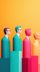 Poster - Colorful Businessmen Standing in a Row on a Yellow Background