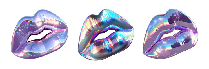 Poster - Iridescent metal lips isolated. Holographic element beauty, cosmetics, makeup icons.