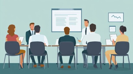 Modern flat style illustration of a business meeting with a coach providing training