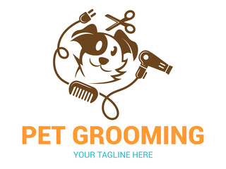 Wall Mural - Dog or pet grooming and washing logo design template. Pet Care salon sign. Vector illustration.