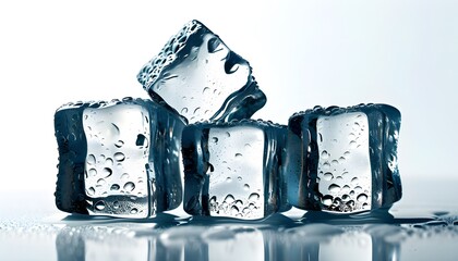 Wall Mural - Refreshing clear ice cubes with condensation on a white background, ideal for summer drinks and cool concepts