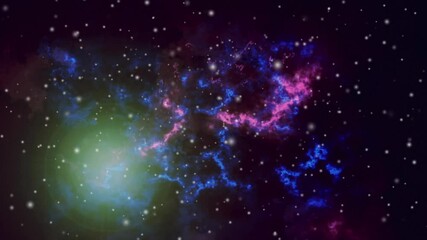 Wall Mural - Animation of space moving and glowing stars with colourful nebulae