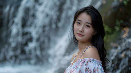 Poster - Young Chinese Model Majestic Waterfall