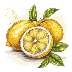 Sticker - Fresh Yellow Lemons with Green Leaves