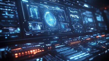 Leinwandbilder - Futuristic HR interface over blue