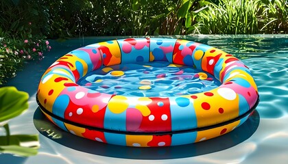 Wall Mural - Vibrant polka dot inflatable pool ring for ultimate summer enjoyment and relaxation