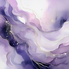 Wall Mural - soft and elegant abstract watercolor painting in shades of purple, lilac, and gold, creating a delic