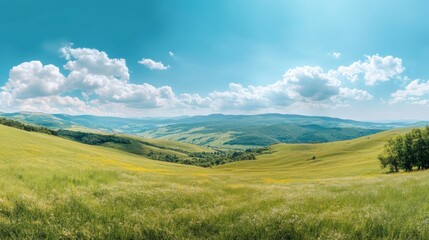 Poster - Mountain Valley Landscape Under Blue Sky