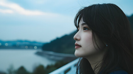 Canvas Print - Young Chinese Model Tranquil Lake