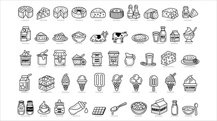 Wall Mural - various dairy product icons including milk, cheese, yogurt, and ice cream in a minimalist style on a