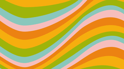 Wall Mural - abstract background of psychedelic groovy wavy line design in 1970s hippie retro style. vector patte