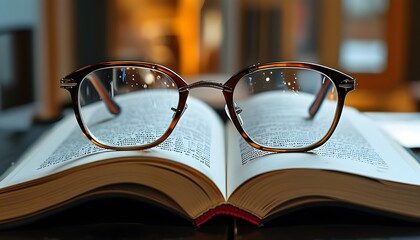 Wall Mural - Exploring Knowledge through Clear Vision with Eyeglasses on an Open Encyclopedia