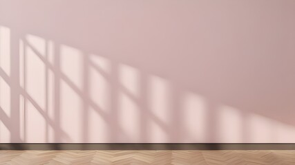 Wall Mural - Shadow fall from the window onto the wall and floor in light pink living room