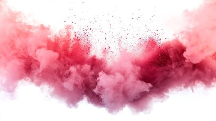 Colorful pink red rainbow smoke paint explosion, color fume powder splash, motion of liquid ink dye in water isolated on white background