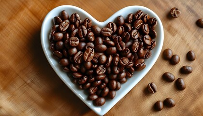 Wall Mural - Heart-Shaped Coffee Bean Arrangement Celebrating the Passion for Coffee Indulgence