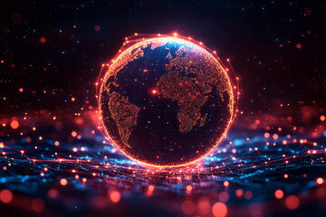 Aufkleber - An abstract background featuring a globe made of interconnected data lines,