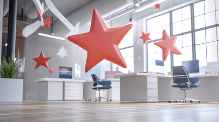 Wall Mural - A room with a lot of red stars and a green plant