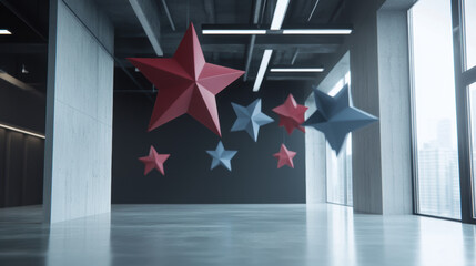 Wall Mural - A room with a few red and blue stars floating in the air