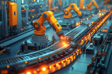 Poster - An isometric view of a tech-driven manufacturing plant,