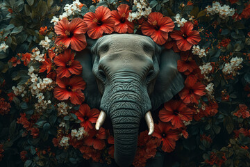 Aufkleber - A wise old elephant with its trunk raised,