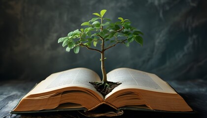 Wall Mural - Tree of Knowledge Blossoming from Pages of an Open Book