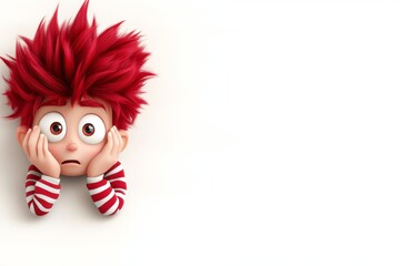 Irish cartoon character young boy feeling bored and upset on light background with 3D illusion. People feelings expression concept on light background.