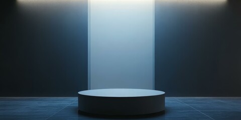 Sticker - Round platform in a blue and gray room.