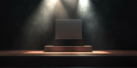 Wall Mural - A dark stage with a podium and spotlight.