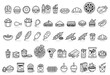 © GN.STUDIO - A set of various fast food icons drawn in a linear style. The icons are displayed on a white background, representing different fast food items. Vector illustration