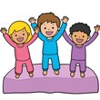 © typepng - Cartoon style kid in pajamas jumping on a bed. Three children in pajamas. Isolated.