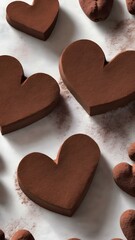 Poster - Heart shapes made from powdered chocolate on a marble slab with coffee beans around