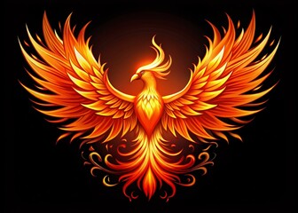a stylized mythical bird rises from flames, symbolizing rebirth and renewal, with modern minimalist 