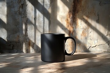 Black Coffee Mug Mockup, isolated on grunge Background, Minimalist Style, High Quality, and Modern Appeal - new beautiful stock image illustration AI