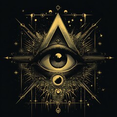 Wall Mural - Golden Eye within a Geometric Triangle and Stars